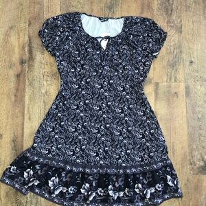 Hekka Women’s Silky Round Neck Tie Elastic Ruffle Sleeves Dress Floral Large